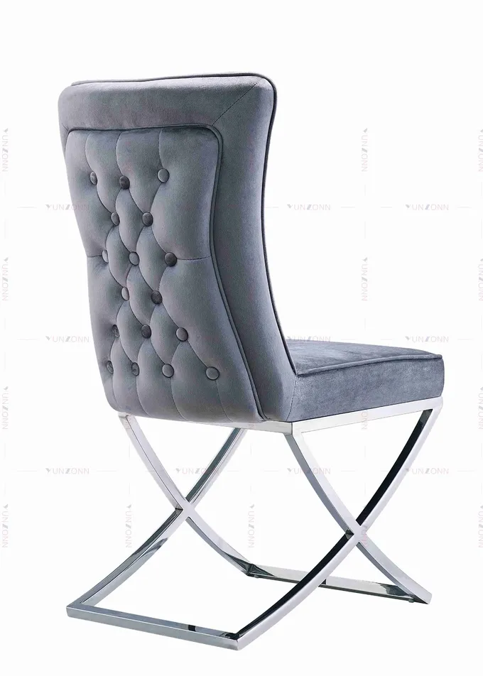 YUNZONN Luxury Fabric Design Stainless Steel Legs Dining Chair 4