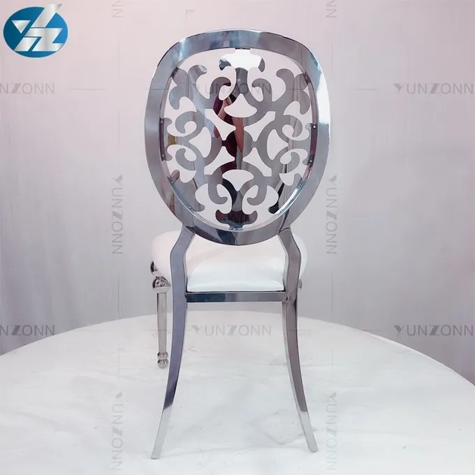 Artistic dining chair round back with flower design disassembly style stainless steel 4