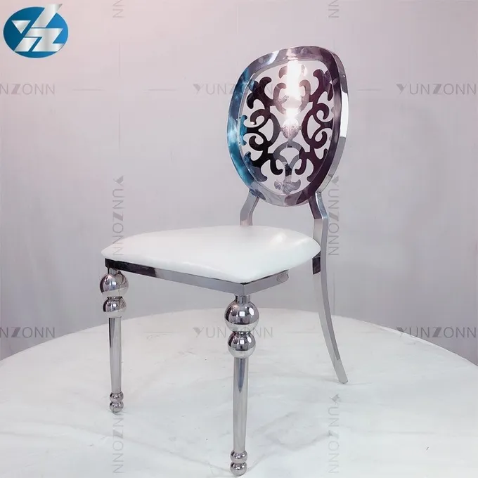 Artistic dining chair round back with flower design disassembly style stainless steel 2