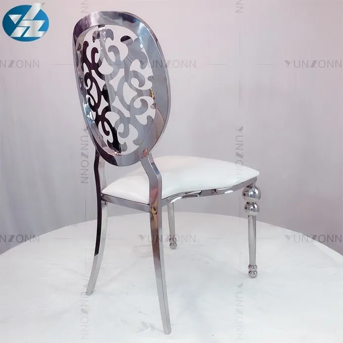 Artistic dining chair round back with flower design disassembly style stainless steel 3