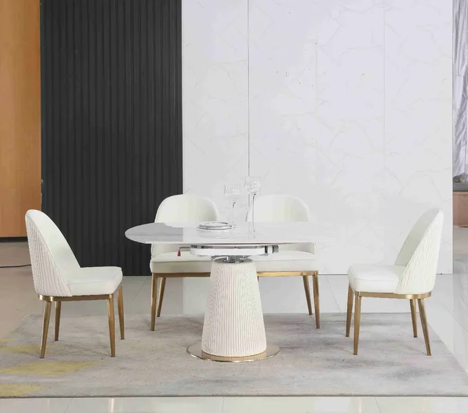 Extendable White Contracted Telescopic Dining Table Designs 6 Seater With Marble Top 3