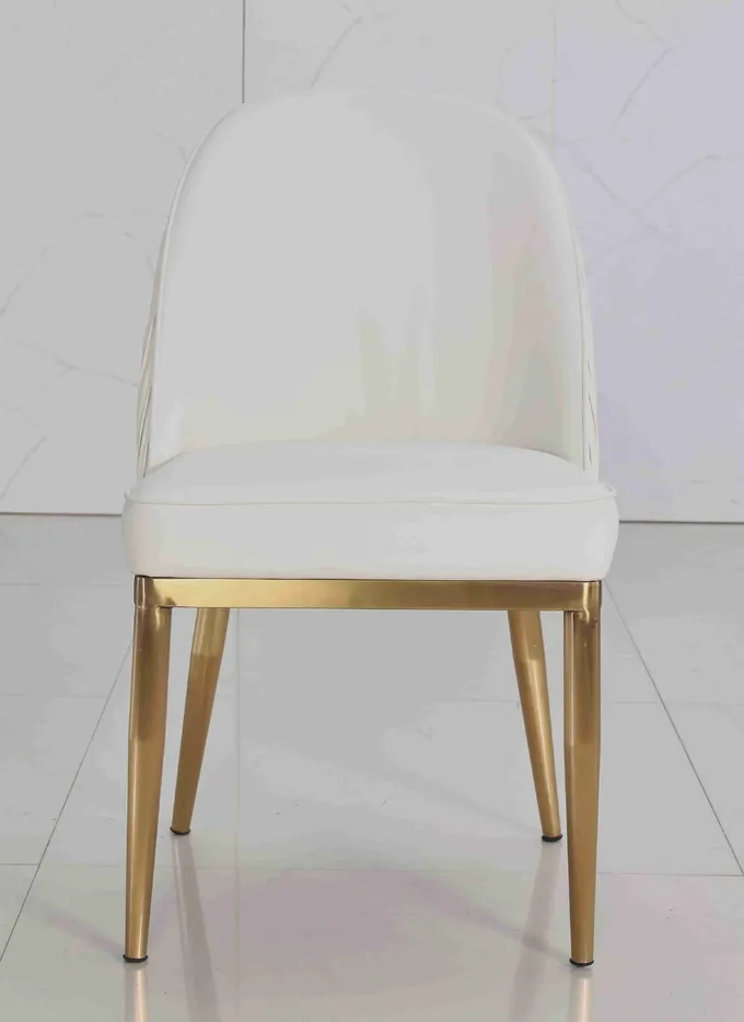 White Velvet Fabric Padded Dining Room Chairs Simple Series Gold Stainless Steel Frame 0