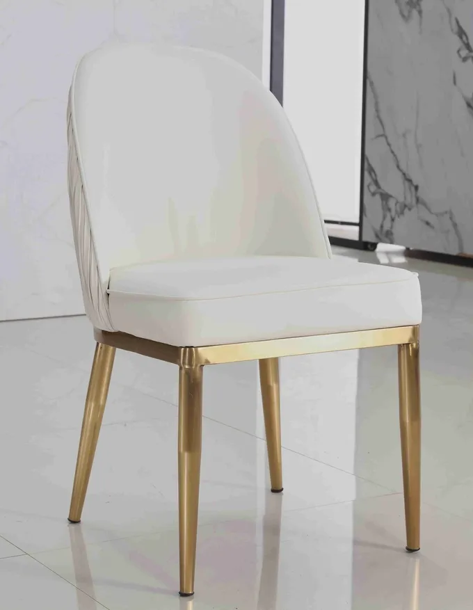 White Velvet Fabric Padded Dining Room Chairs Simple Series Gold Stainless Steel Frame 1