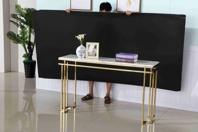 Luxury Marble Top Stainless Steel Base Hallway Corner Living Room Console Table Decorative 0