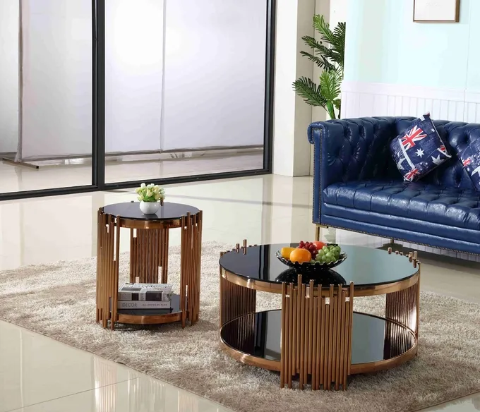 Modern Luxury Stylish Tea Table Gold Round Coffee Table Set Living Room Furniture 3