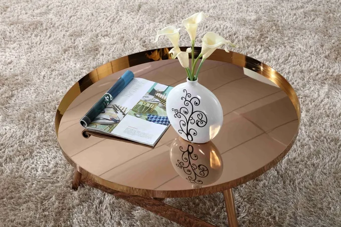 Interior Stainless Steel Shining Coffee Table Round Rose Gold Living Room Furniture 5