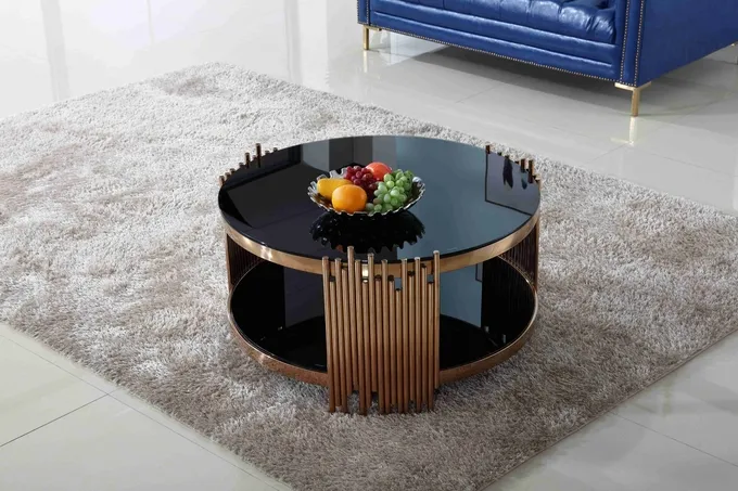 Modern Luxury Stylish Tea Table Gold Round Coffee Table Set Living Room Furniture 0