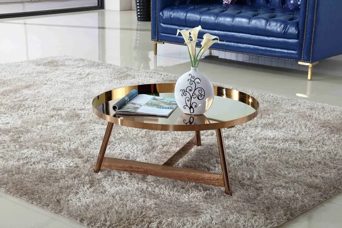 Interior Stainless Steel Shining Coffee Table Round Rose Gold Living Room Furniture 3