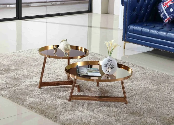 Interior Stainless Steel Shining Coffee Table Round Rose Gold Living Room Furniture 4