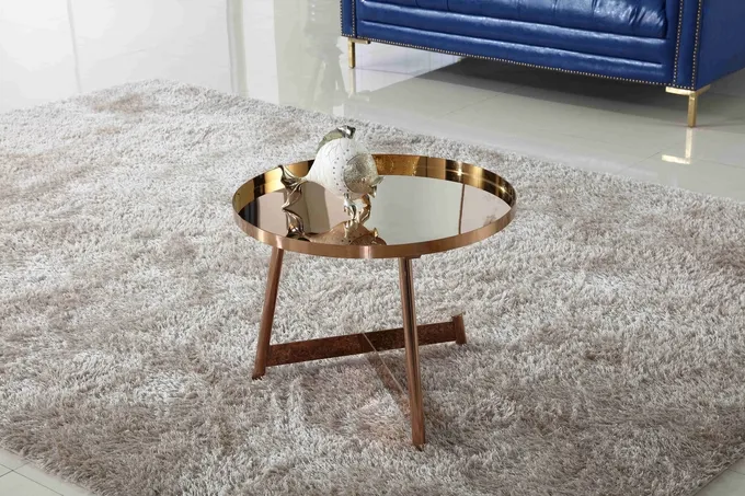 Interior Stainless Steel Shining Coffee Table Round Rose Gold Living Room Furniture 2