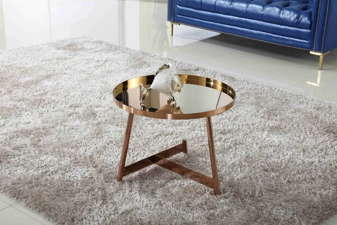 Interior Stainless Steel Shining Coffee Table Round Rose Gold Living Room Furniture 0