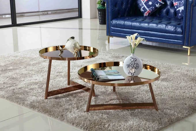 Interior Stainless Steel Shining Coffee Table Round Rose Gold Living Room Furniture 1