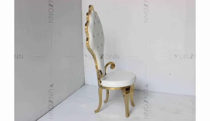 White PU wholesale bride and groom wedding stainless steel gold high chair 3