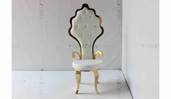 White PU wholesale bride and groom wedding stainless steel gold high chair 6