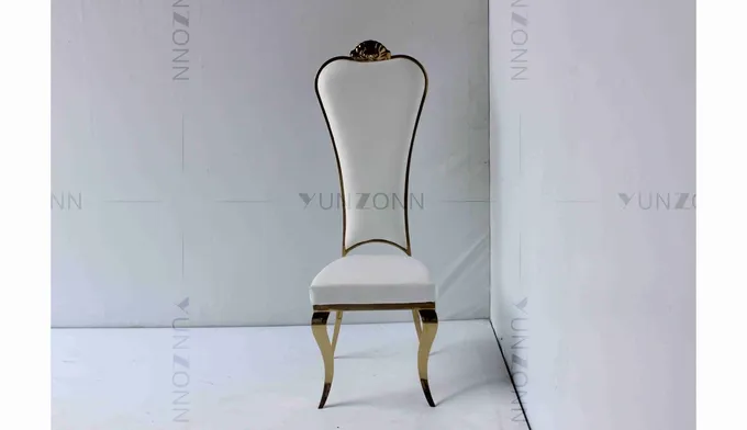 White PU wholesale bride and groom wedding stainless steel gold high chair 2