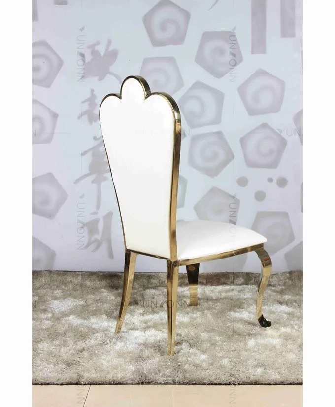 White PU wholesale banquet chairs wedding stainless steel gold chair 0