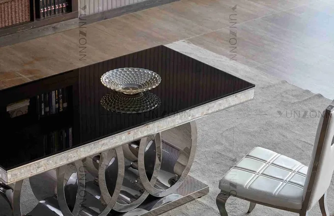 Heavy Base Luxury Modern Dining Tables Black Glass Top Dining Table L200xW100xH75cm 1