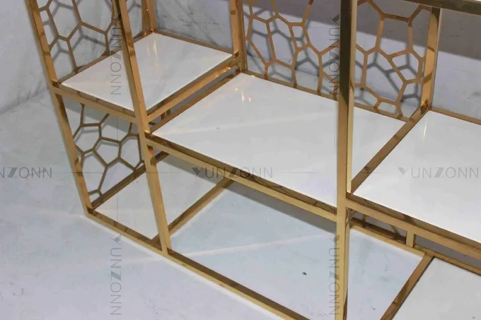 Hollow Out Pattern Carving Design Storage Cabinets Marble Gold Plated Shelving 0