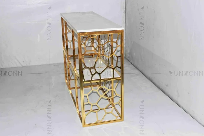 Hollow Out Pattern Carving Design Storage Cabinets Marble Gold Plated Shelving 1