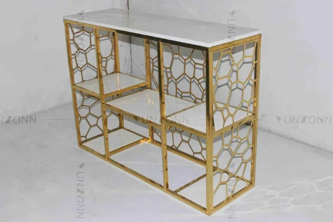 Hollow Out Pattern Carving Design Storage Cabinets Marble Gold Plated Shelving 2