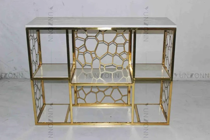 Hollow Out Pattern Carving Design Storage Cabinets Marble Gold Plated Shelving 4