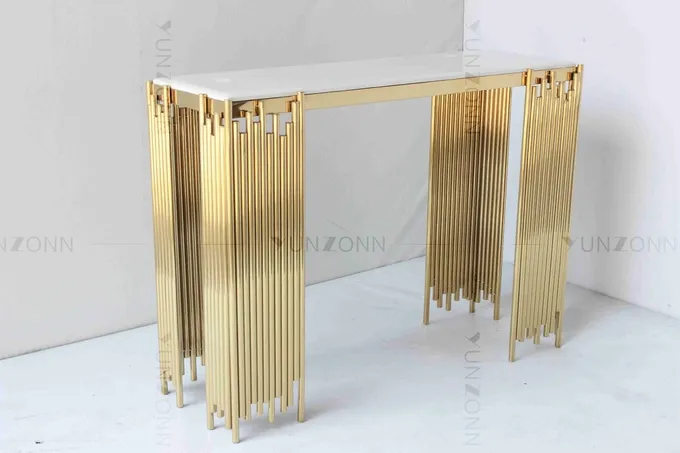 Tubular Modern White And Gold Console Table Wall Cabinet Shelf Luxury Furniture 1