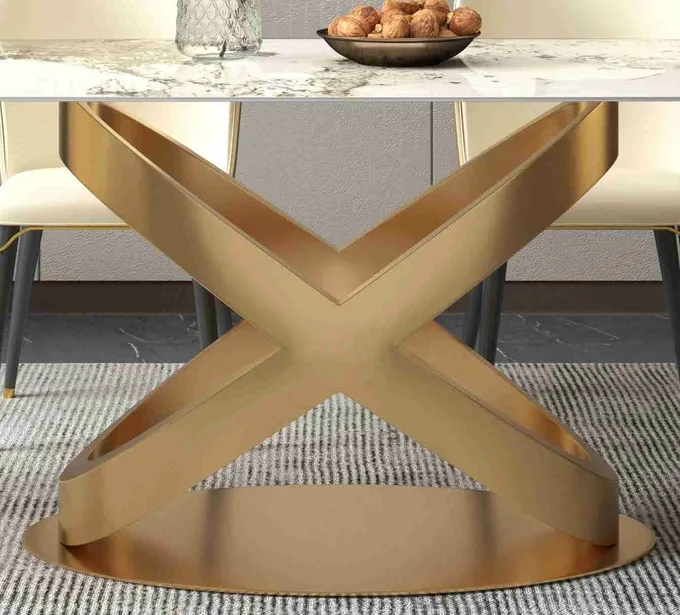 White Rectangular Stone Dining Table Chair Sets Bronze Pedestals 8