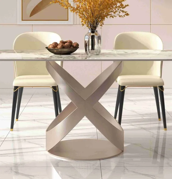 Luxury Contemporary Dining Table Chair Sets With X Stainless Teel Base 8