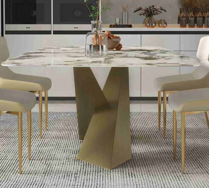 Bright Rock Board Small Apartment Dining Table Chair Sets Nordic Modern Light Luxury Bronze Dining Room Set 6