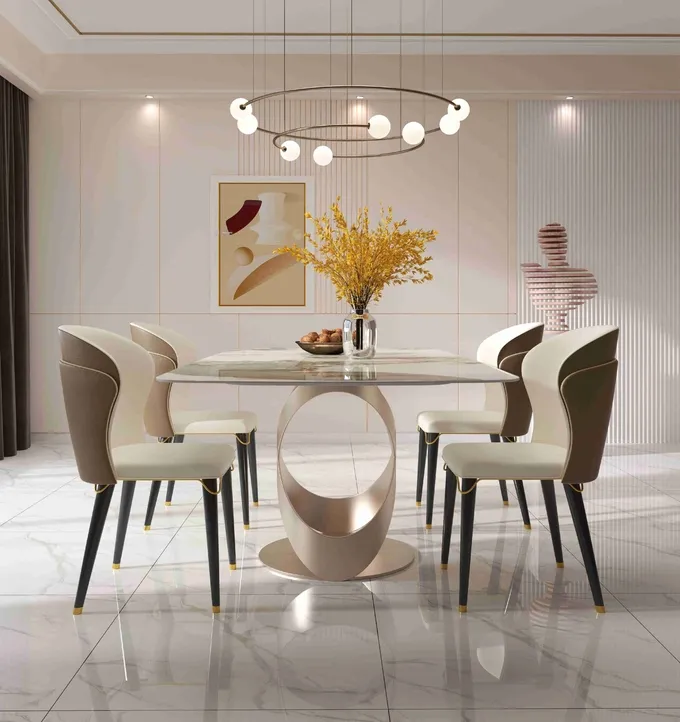 Luxury Contemporary Dining Table Chair Sets With X Stainless Teel Base 3