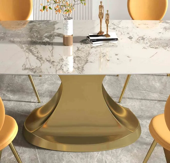 201 Stainless Steel Gold Collection luxury dining table 6 seater Shaped Base Living Room 5