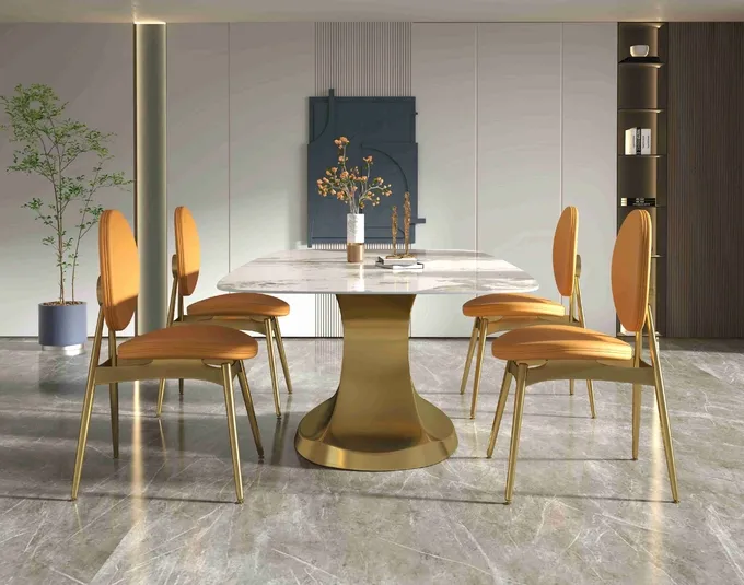 201 Stainless Steel Gold Collection luxury dining table 6 seater Shaped Base Living Room 1