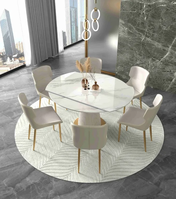 Telescopic Revolving Round Folding Rectangular Dining Table 8 seats For Apartment Hotel 1