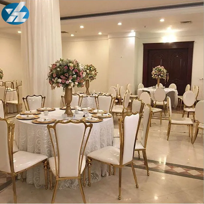 White Black Royal Crown Chair Wedding Banquet Chair Stainless Steel Gold Round Chair Legs 7