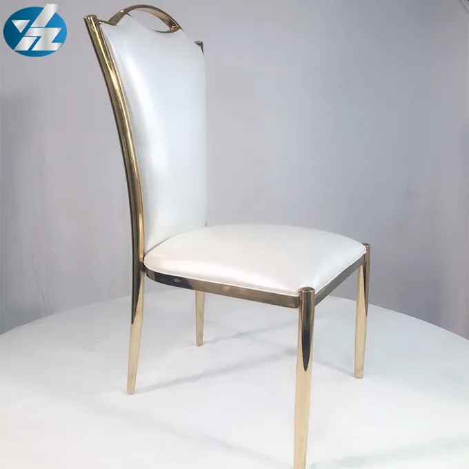 Chrome SS Wedding Banquet Chair Upholstered Gold Dining Room Chair 0