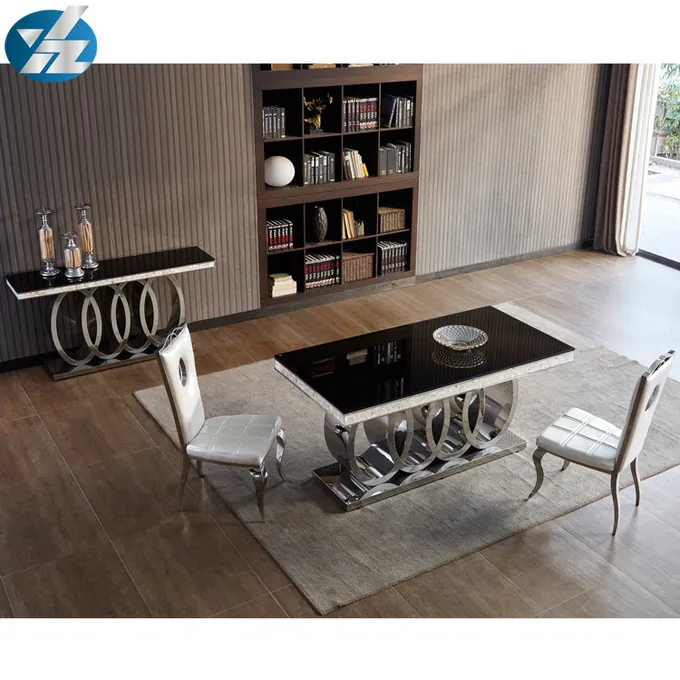 Heavy Base Luxury Modern Dining Tables Black Glass Top Dining Table L200xW100xH75cm 6