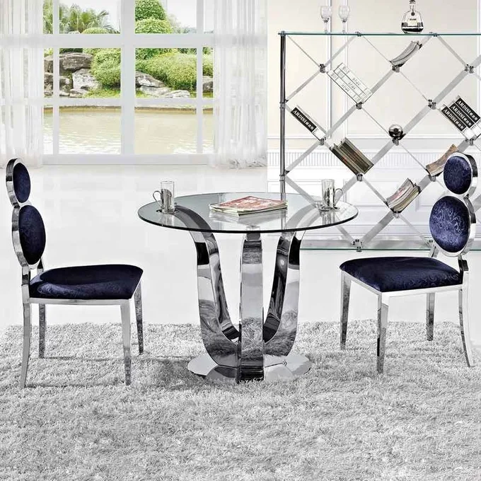 Antique Glam Silver Luxury Modern Dining Tables D150XH75 Glass Top Dining Table 3