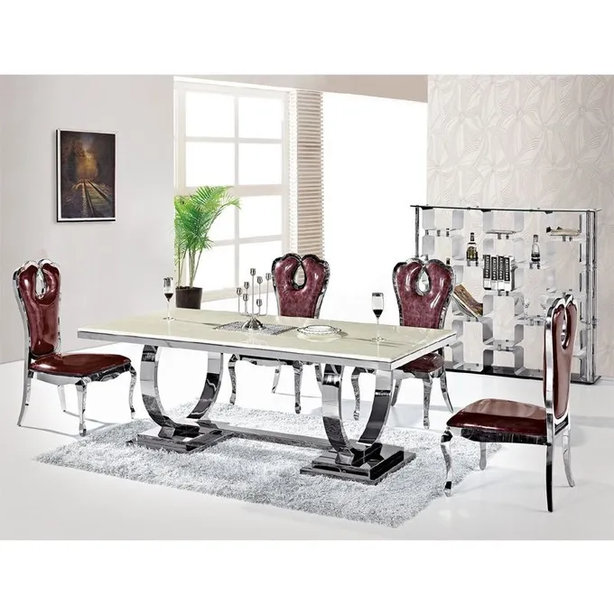 Silver 150X90X75 Luxury Comfort Dining Table 6 Seater Tempered Glass Top 1