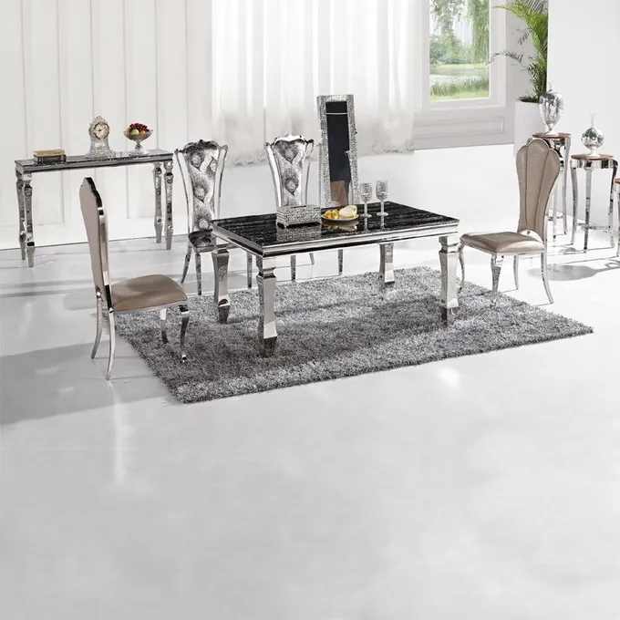 Marble Luxury Modern Dining Tables Prismatic Table Leg 8 Seaters Home Furniture Silver 0