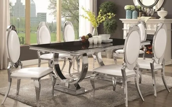 Silver 150X90X75 Luxury Comfort Dining Table 6 Seater Tempered Glass Top 4