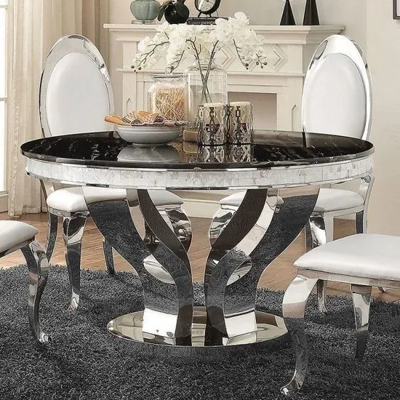 Anchorage Glam Silver Dining Room Table Set D150XH75 Light Luxury 1