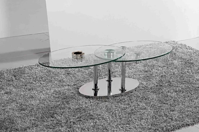 Folding Modern Glass Oval Dining Table Tempered Glass Stainless Steel Frame L200xW100xH75cm 3