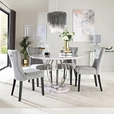 Savory Marble Top Stainless Steel Silver Dining Table With Chairs Set H75cm 0