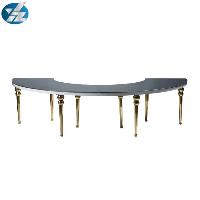 SS Round Curved Gold Rent Wedding Dining Table Hotel Event Big Tables D340XH75 4