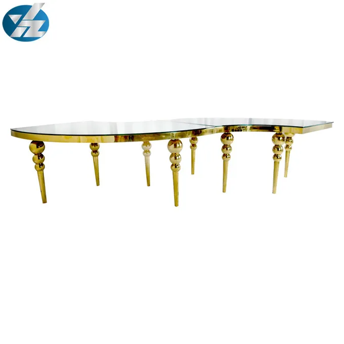 SS Round Curved Gold Rent Wedding Dining Table Hotel Event Big Tables D340XH75 3