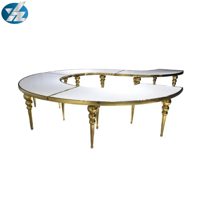 SS Round Curved Gold Rent Wedding Dining Table Hotel Event Big Tables D340XH75 2