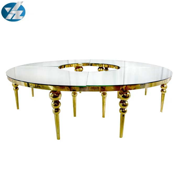 SS Round Curved Gold Rent Wedding Dining Table Hotel Event Big Tables D340XH75 1