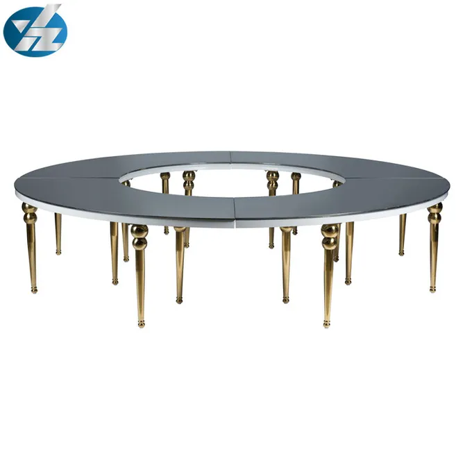 SS Round Curved Gold Rent Wedding Dining Table Hotel Event Big Tables D340XH75 0