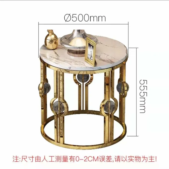 Gold Plated Stainless Steel Marble Side Table Light Luxury Metal Crystal Ball Round Corner Table 6