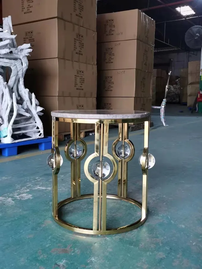 Gold Plated Stainless Steel Marble Side Table Light Luxury Metal Crystal Ball Round Corner Table 5